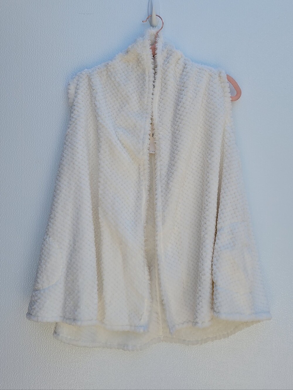 By Anthropologie Cream Faux Fur Vest with Blush Trim Women Size S.
